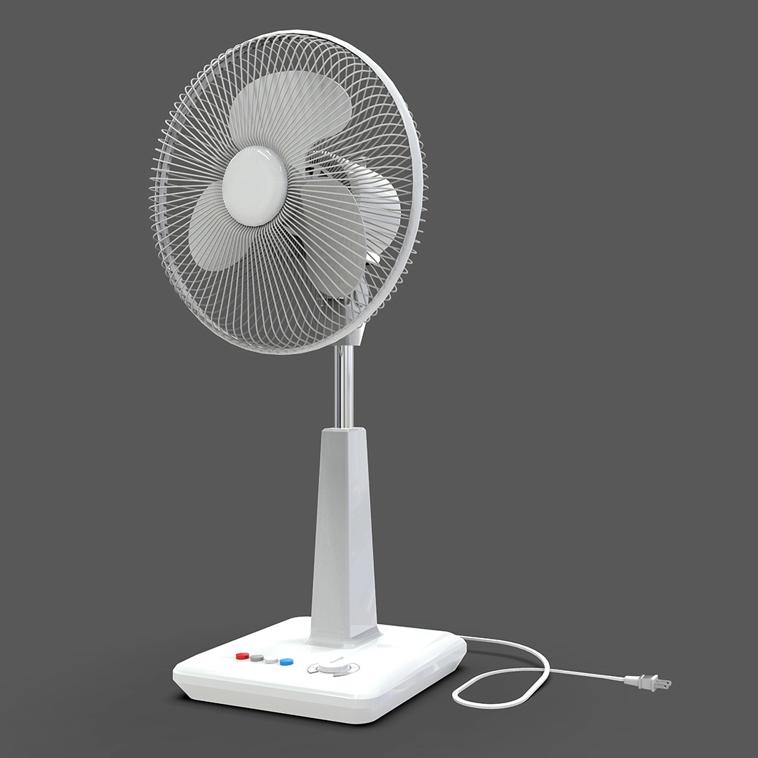 white-electric-fan-three-dimensional-model-gray-surface-fan-with-control-buttons-stand-simple-device-air-ventilation