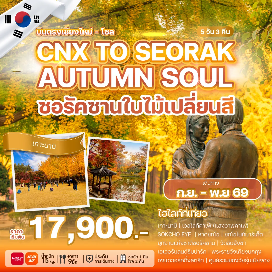 ทัวร์เกาหลีบินตรงเชียงใหม่ - โซล CHIANG MAI TO SEORAK AUTUMN SOUL